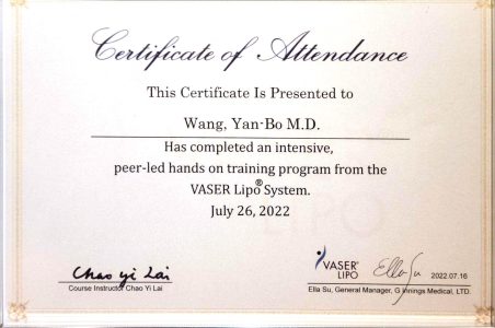 VASER 威塑原廠認證證書